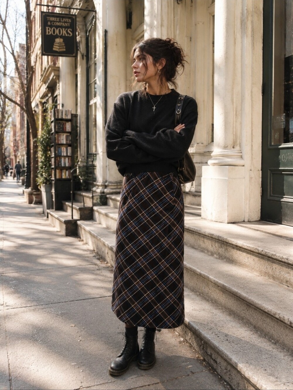 90's Grunge Brown Plaid A-Line Maxi Skirt Wasit 30"